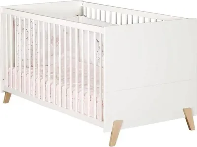 Image de Lit Bébé Evolutif 140x70 cm, Style Scandinave, Naturel et Blanc, Transformable en Lit Enfant