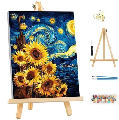 Obrázek produktu pro Malování podle čísel pro dospělé, sada s rámem, motiv "Hvězdná noc", rozměry 25x35 cm
