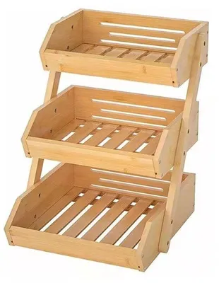 Produktbild von Obstkorb mit 3 Ebenen, Bambus-Obst- und Gemüseschale, großer Fassungsvermögen, für Küchenschrank (30 x 33 x 41 cm)