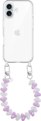 Produktbild von Funky Hearts (Pink & White) Transparant Cord Hülle  - Kompatibel mit iPhone 16 Plus