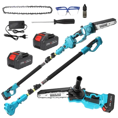 Produktbild von Akku-Astkettensäge - 2-in-1 Teleskopsäge - 20-cm-Schwert - 2,5-m-Teleskopstange - Kabellos - Akku inklusive - Baumpflege