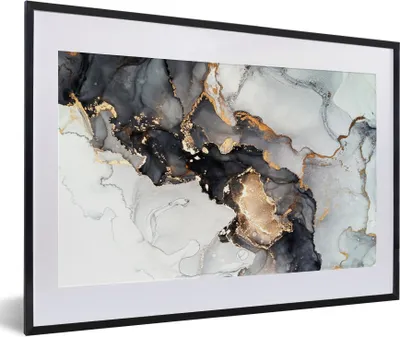 Produktbild von MuchoWow® Gerahmtes Poster Marmor - Schwarz - Weiß - Gold - Luxus - Abstrakt 60x40 cm - Poster mit Schwarzem Bilderrahmen Wandposter Rahmen Foto Bilder - Schlafzimmer - Plakat in Rahmen - Drucken