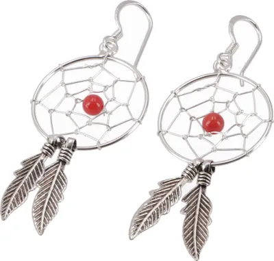 Produktbild von Silberohrringe mit Traumfänger Boho Ohrringe Koralle - Modell 3, Silber-Farben, SterlingSilber, 4,5*2 cm, Silberohrringe