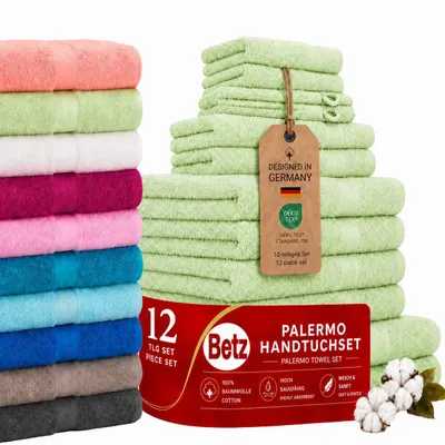Produktbild von Betz Palermo Handtuch-Set 12-teilig - ® – saugfähig & weich - Duschtücher, Handtücher, Gästetücher & Waschhandschuhe Farbe grün