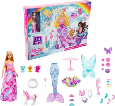 Produktbild von Barbie Dreamtopia Märchen-Adventskalender 2022, Meerjungfrau-/Prinzessin-Puppe