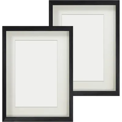 Image de Cadre photo 3D à encadrer, format 15x20 cm, verre véritable, profondeur 3 cm, passe-partout beige pour photos 10x15 cm, couleur noire, lot de 2