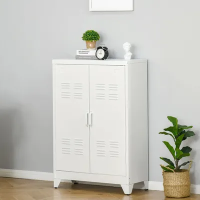 Obrázek produktu pro Kovová skříňka - Skříňka na dokumenty/skříňka - Dvoje dveře - Dvě nastavitelné police - 75×33×110 cm - Bílá