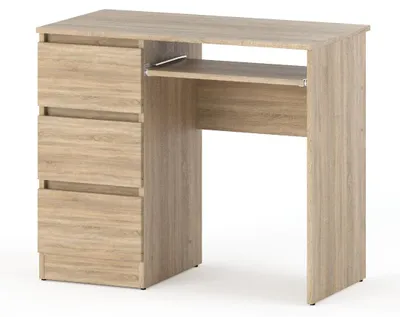 Image de STIV Möbel | Bureau 90x50x77 cm Chêne Sonoma | Bureau d'ordinateur avec 3 tiroirs à gauche et clavier coulissant