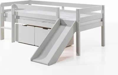 Produktbild von VIPACK Kojen-Spielbett mit Liegefläche 90 x 200 cm, inkl. Leiter, Rutsche, Rolllattenrost und 2 Schubkästen, Kiefer und MDF weiß lackiert