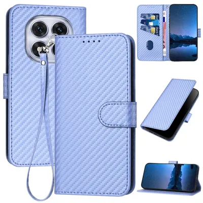 Image de Étui en similicuir et fibre de carbone avec lanière pour Xiaomi Redmi Note 14 Pro 5G, bleu clair