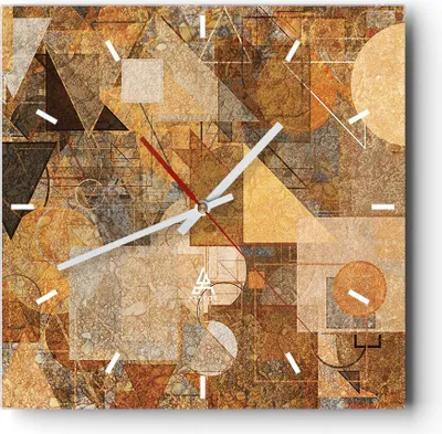 Produktbild von Wanduhr - Quadrat - Glasuhr - Abstraktion Figuren Geometrisch - 40x40cm - Schleichendes Uhrwerk - Lautlos - zum Aufhängen bereit - Dekoration Modern - Wanddekoration aus Glas - C3AC40x40-4387