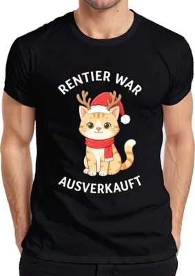 Produktbild von Rentier war t Weihnachten Katze lustig Geschenk süß Herren T-Shirt, Schwarz, XL