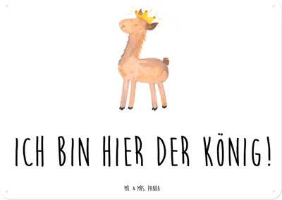 Produktbild von Mr. & Mrs. Panda tafel Lama König DIN A5 - Weiß - Geschenk, Kollegin, Lamas, Schild, Metallbild, Papa, Türschild, Mama, Wandbild, Magnetschild, Abitur