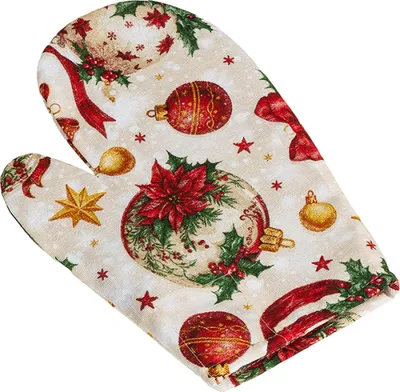 Zdjęcie produktu dla Rękawica kuchenna świąteczna - 28x18 cm - czerwona, zielona, kremowa