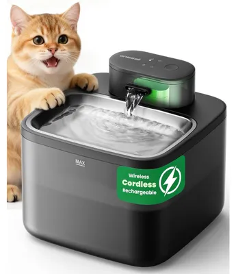 Image de Fontaine à eau chat - Sans fil - 2,2 litres - Inox - Capteur de mouvement - 20 dB - Filtre 5 étapes