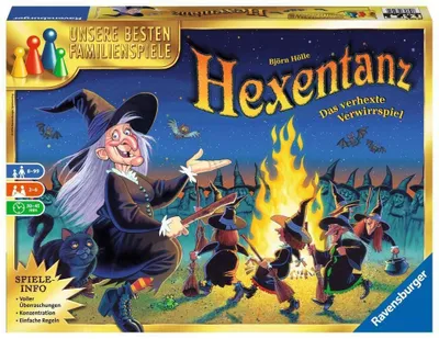 Produktbild von Ravensburger 26425 - Hexentanz, Abwechslungsreiches Familienspiel für Erwachsene und Kinder ab 8 Jahren, Ideal für Spieleabende mit Freunden oder der Familie für 2-6 Spieler