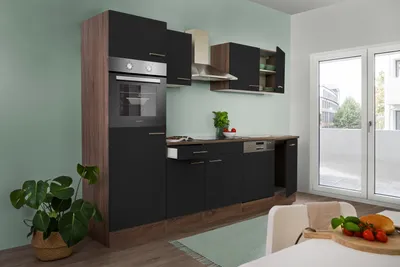 Produktbild von Küche Küchenzeile Küchenblock Eiche York Schwarz Oliver 280 cm Respekta