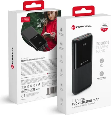 Obrázek produktu pro FORCELL F-ENERGY P20k1 powerbank PD QC3.0 3A 20W 20 000 mAh schwarz