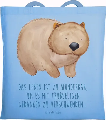 Produktbild von Mr. & Mrs. Panda Schultasche Wombat - Sky Blue - Geschenk, Lustige Sprüche, Spruch, Australien, Einkaufstasche, Laptoptasche, Tote Bag, Motivation, Tasche, Jutetasche
