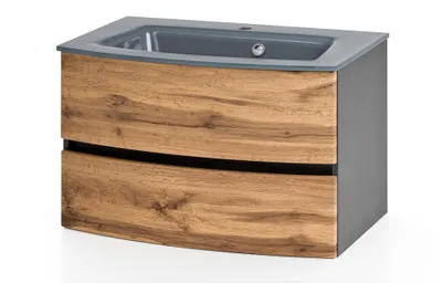 Produktbild von Waschbeckenunterschrank Kornel 80cm grau Waschbecken - graphitgrau/eiche