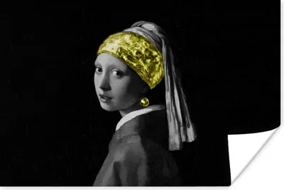 Produktbild von MuchoWow® Poster Mädchen mit Perlenohrring - Gold - Stirnband 60x40 cm - Schlafzimmerdekoration