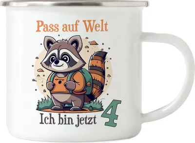 Produktbild von Pass auf Welt ich bin 4 Emaille Tasse Geburtstagsfeier Junge Jahre