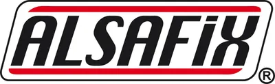 The logo of Alsafix is displayed prominently on a white background, framed by red lines.