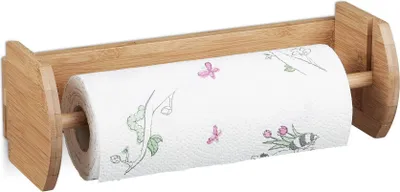 Produktbild von Papierhandtuchhalter zur Wandmontage aus Bambus mit Einhandbedienung für die Küche