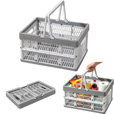 Klappbox 9 l, faltbare Einkaufskiste mit Henkel, 24x33x42,5 cm, grau