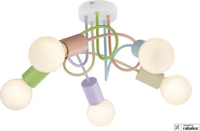 A colorful ceiling light with multiple bulbs.