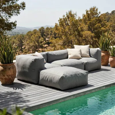 Produktbild von Modulares Ecksofa mit 1 Sessel 2 Ecken und 1 grauem Hocker - Oviala Mixi