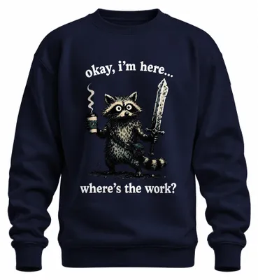 Imagen del producto de De acuerdo, estoy aquí. ¿Dónde está el producto? "Waschbär Statement" (Camiseta sarcástica), tipo sudadera, color azul marino, talla XL