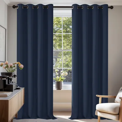 Produktbild von Deconovo Blickdichter Vorhang mit Ösen Schlafzimmer Übergardinen Dunkelblau