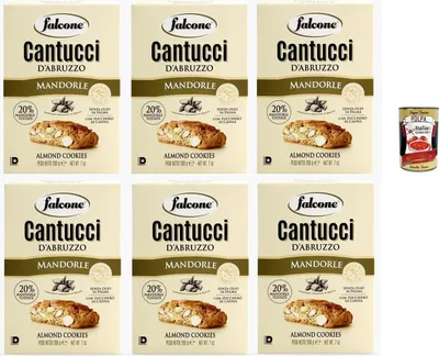 Produktbild von Falcone Cantucci alla Mandorla, Mandelgebäck aus Italien, Keks mit Mandeln, insgesamt Gebäckstücke, 6x 200g + Italian Gourmet polpa 400g