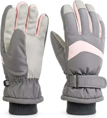 Produktbild von Skihandschuhe in Größe M/L, Warm Winterhandschuhe, Snowboardhandschuhe Damen Herren Grau-Rosa