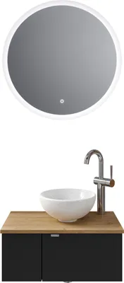 Produktbild von Pelipal Serie 6915 SET-044-169 Block bestehend aus: Keramik-Aufsatzbecken, Waschtischplatte, Waschtischunterschrank, LED Spiegel