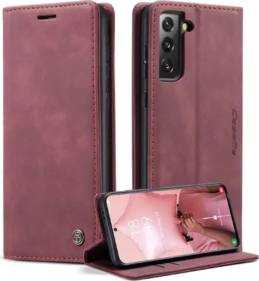 Produktbild von Caseme Samsung Galaxy S21 5G Handyhülle Leder Flip Case Weinrot