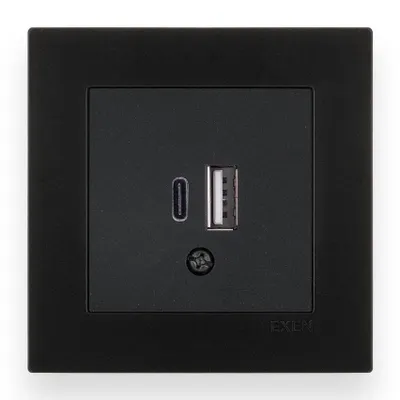 Image de Double port de recharge, chargeur USB Type C + A, noir + cadre noir, EXEN