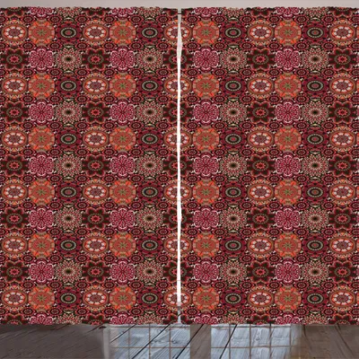 Zdjęcie produktu dla ARANDE marokańska zasłona, wzór winogronowy z owalnymi motywami osmańskimi mandala cyfry ornamentalne, 280 x 245 cm, zielony cynobrowy rubinowy