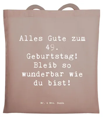 Produktbild von Mr. & Mrs. Panda Tote Bag Spruch 49. Geburtstag Freude - Braun Pastell - Geschenk, Freundschaft, Tasche, liebevolle Botschaft, Party, Uni, handgefertigte Geschenke, Alter