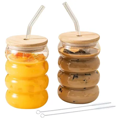 Immagine prodotto di Omgoods - Set di 2 bicchieri per bubble tea con coperchi e cannucce