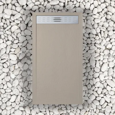 Produktbild von Duschwanne 80X115 cm Mit Seitengitter Vulcano Line Slim Moka RAL 1019 Aus Kunstharz und Marmorpulver Mit freiem Abfluss - FRASCIO
