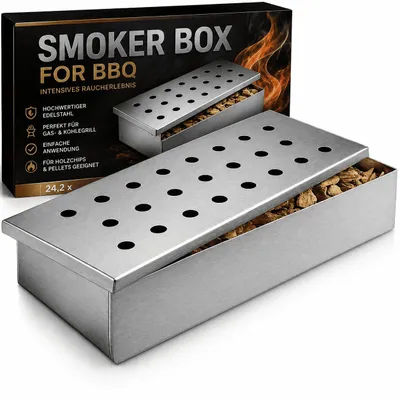 Produktbild von Edelstahl Räucherbox Smokerbox Räucherdose Holzkohle Gasgrill Grill Box BBQ