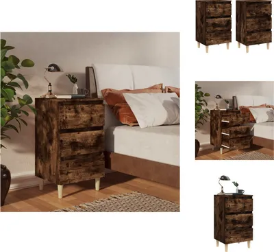 Produktbild von vidaXL Nachttische 2 Stk. Massivholz-Beine Räuchereiche 40x35x69 cm -  Nachttische