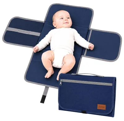 Produktbild von Wickelunterlage Unterwegs Baby, Wickelauflage mit Fächern Feuchttücher Windeln, Wickelmatte faltbar Reisen (navy)