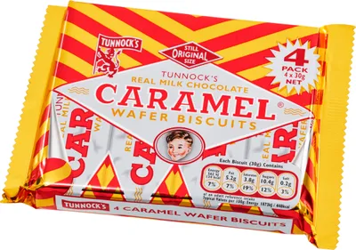Produktbild von Tunnocks Caramel Milk Chocolate Wafer Biscuits mit Karamell 4x30g