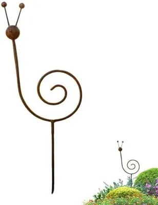 Produktbild von Schnecken-Gartenstangen, Pflanzenstützgestell im Vintage-Metall-Look, 88 cm hohe Rankhilfe, rostbeschichtete Gartendekoration für den Außenbereich, handgefertigtes Design zur Pflanzenstütze, Pflanzenstange im Retro-Stil für Rasenwege