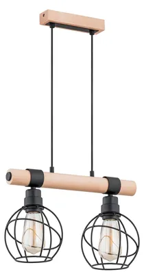 Zdjęcie produktu dla Lampa wisząca FIBIA jasne drewno-czarna 2xE27x15W drewno wym:90x43x15cm IP20 Alfa