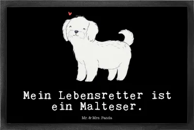 Produktbild von Mr. & Mrs. Panda fußmatte Malteser Lebensretter 40 x 60 cm - Schwarz - Geschenk, Schmutzfangmatte, Gummimatte, Fußabtreter, Schmutzmatte, Bodenvorleger