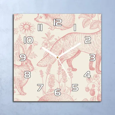 Produktbild von Deko Glasuhr Wanduhr 30x30 Rosa Waldtiere beige Quarz Küchenuhr Bürouhr